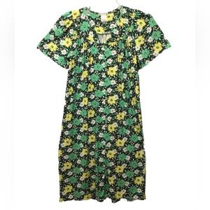 Elegant Emily Women's Green Floral Print Short Sleeve Button Down Duster Gown